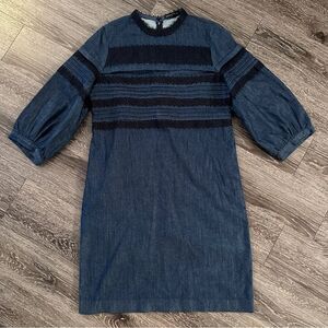 Banana Republic Denim Pintuck & Lace Shift Dress